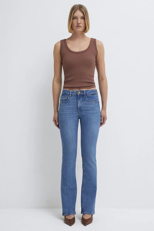 Maria Pamuklu Normal Bel İspanyol Paça Jeans Kadın Kot Pantolon 101225-A1589 MAVİ