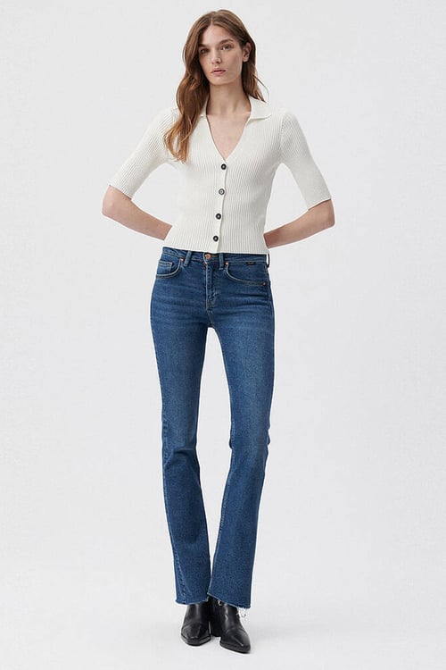 Maria Yüksek Bel İspanyol Paça Flare Bootcut Jeans Kadın Kot Pantolon 101225-80680 KOYU MAVİ