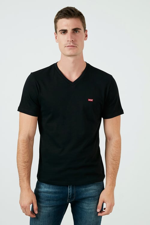 Marka Logolu V Yaka % 100 Pamuk Erkek T Shirt 85641-0016 SİYAH