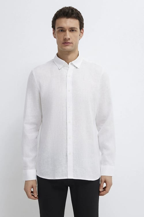Mavi % 100 Keten Regular Fit Klasik Yaka Uzun Kollu Erkek Gömlek 0211909-620 BEYAZ