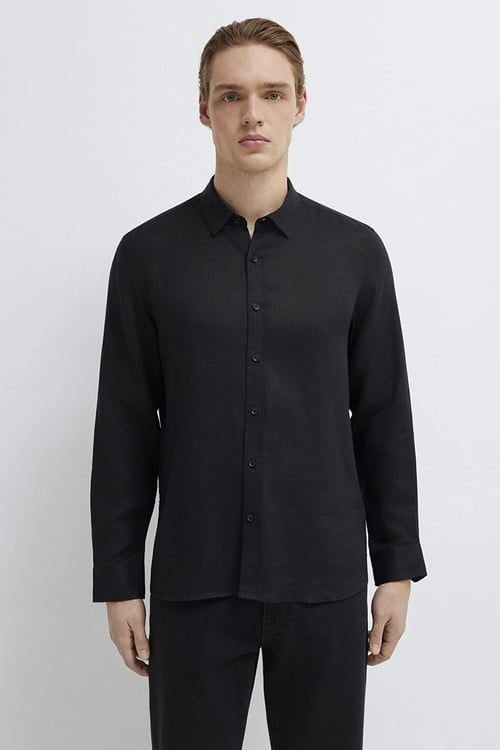 Mavi % 100 Keten Regular Fit Klasik Yaka Uzun Kollu Erkek Gömlek 0211909-900 SİYAH