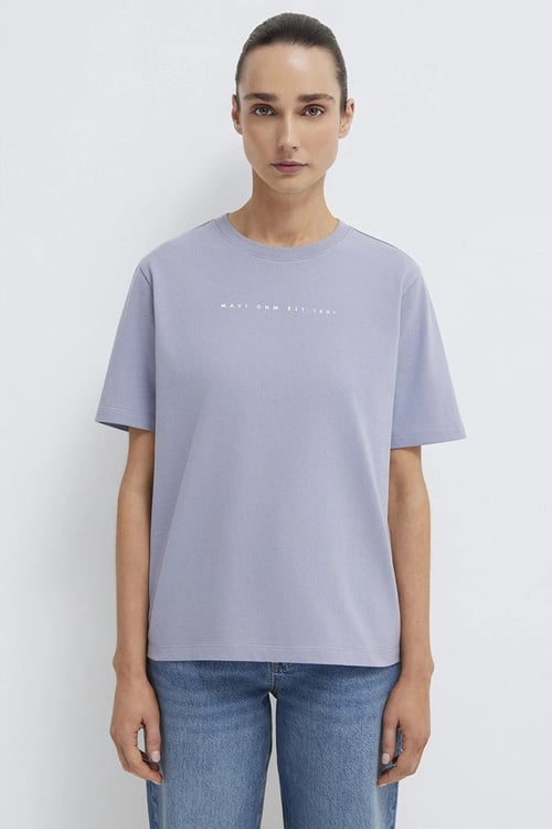 Mavi % 100 Pamuk Baskılı Bisiklet Yaka Kadın T Shirt 1613147-81919 MOR