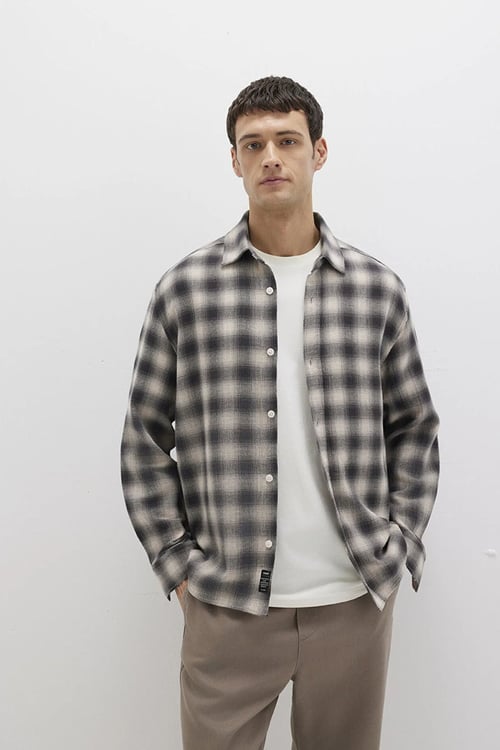Mavi % 100 Pamuk Kareli Loose Fit Klasik Yaka Erkek Gömlek 0211646-90858 ASFALT