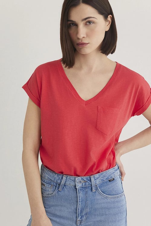 Mavi % 100 Pamuk Loose Fit V Yaka Bayan T Shirt 1600961-71083 NAR ÇİÇEĞİ