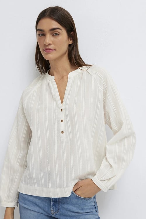 Mavi % 100 Pamuk Oversize V Yaka Kadın Bluz 1211440-70057 KREM