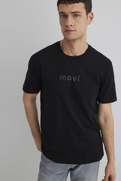 Mavi % 100 Pamuk Regular Fit Bisiklet Yaka Logo Baskılı Erkek T Shirt 0612732-900 SİYAH