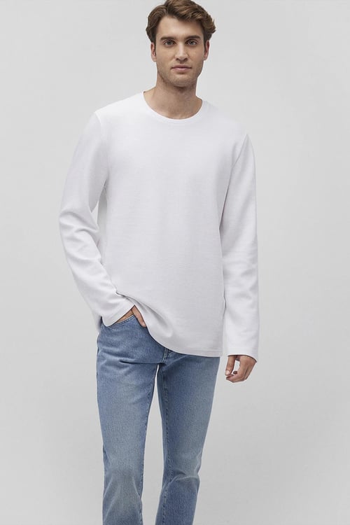 Mavi % 100 Pamuk Slim Fit Bisiklet Yaka Dokulu Erkek Sweat 064622-20454 BEYAZ