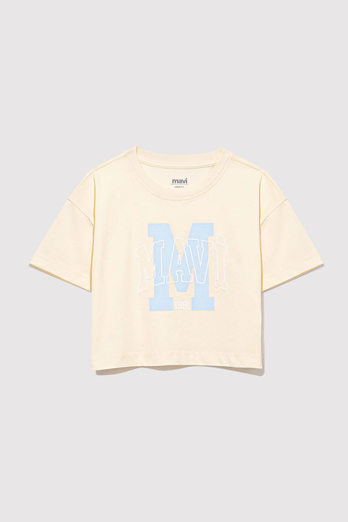 Mavi Baskılı % 100 Pamuk Loose Fit Bisiklet Yaka Kız Çocuk T Shirt 7610276-89145 LİMON