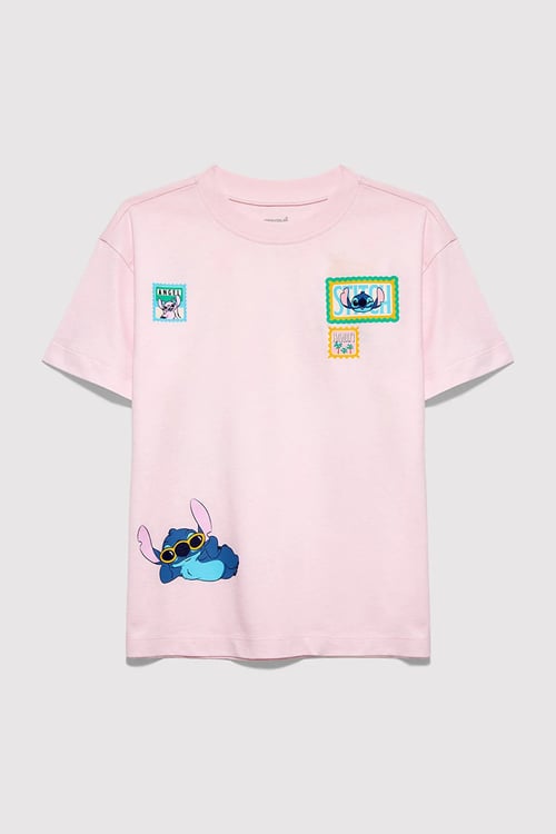 Mavi Baskılı % 100 Pamuk Loose Fit Bisiklet Yaka Kız Çocuk T Shirt 7610448-90773 PEMBE