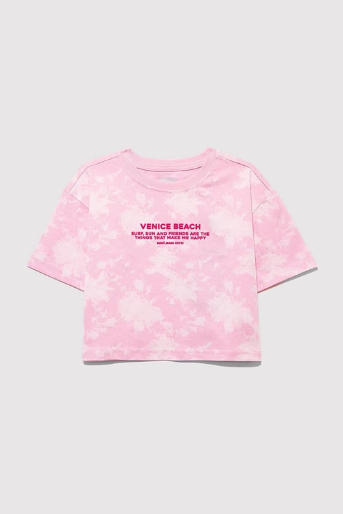 Mavi Baskılı % 100 Pamuk Loose Fit Bisiklet Yaka Kız Çocuk T Shirt 7610325-90384 AÇIK PEMBE