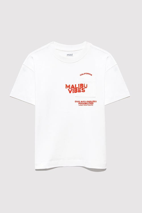 Mavi Baskılı % 100 Pamuk Oversize Fit Bisiklet Yaka Erkek Çocuk T Shirt 6610327-70057 KREM