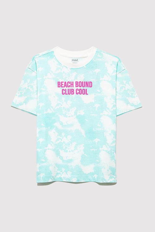 Mavi Baskılı % 100 Pamuk Oversize Fit Bisiklet Yaka Erkek Çocuk T Shirt 6610334-89717 MİNT