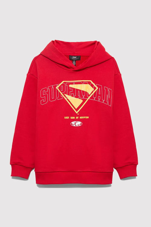 Mavi Baskılı Pamuklu Oversize Fit Kapüşonlu Erkek Çocuk Sweat 6S10133-88016 KIRMIZI