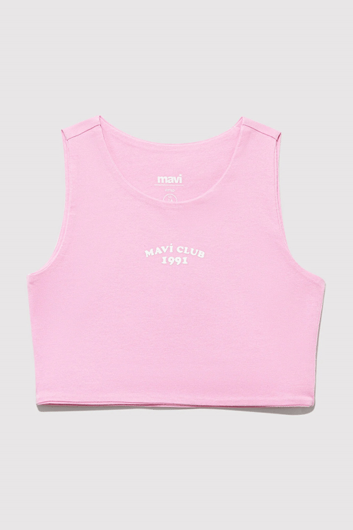 Mavi Baskılı Streç Pamuklu Fitted Fit Halter Yaka Kız Çocuk Crop 7610326-70973 LİLA