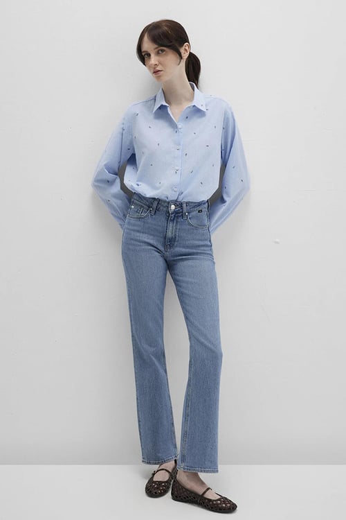 Mavi Desenli % 100 Pamuk Loose Fit Uzun Kollu Bayan Gömlek 1210030-84655 MAVİ