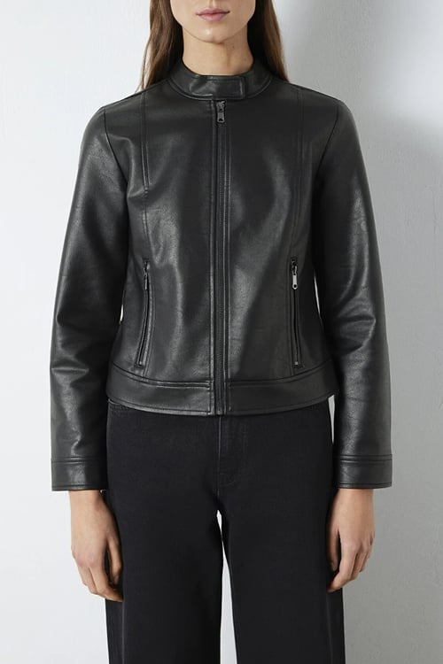 Mavi Fitted Fit Dik Yaka Bayan Deri Ceket 1110598-900 SİYAH