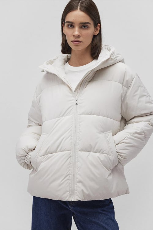Mavi Kapitoneli Loose Fit Kapüşonlu Şişme Bayan Mont 1110199-83746 KREM