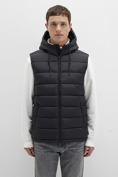Mavi Kapitoneli Regular Fit Dik Yaka Kapüşonlu Erkek Yelek 0110604-71379 SİYAH