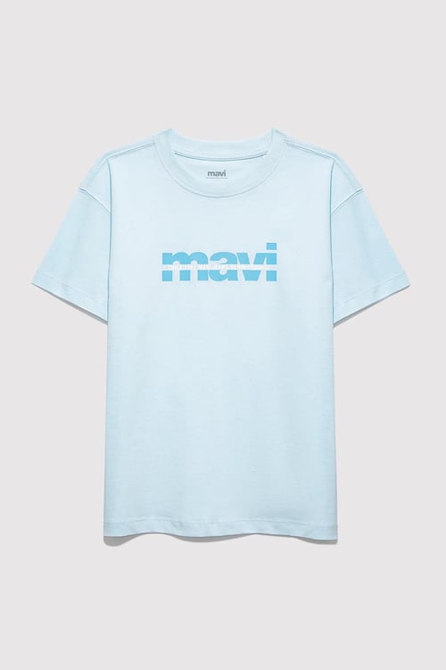 Mavi Logolu % 100 Pamuk Bisiklet Yaka Erkek Çocuk T Shirt 6610444-91361 AÇIK MAVİ