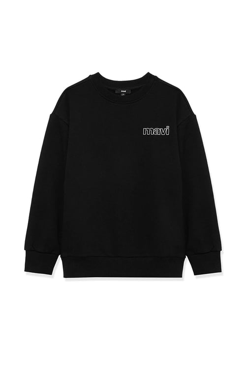 Mavi Logolu Pamuklu Loose Fit Bisiklet Yaka Erkek Çocuk Sweat 6S10034-900 SİYAH