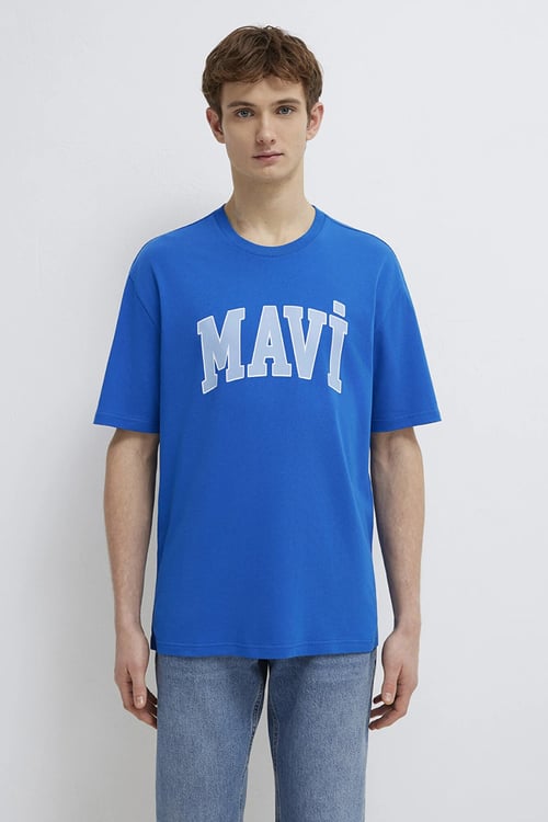 Mavi Logolu Pamuklu Loose Fit Bisiklet Yaka Erkek T Shirt 0611711-81330 SAKS