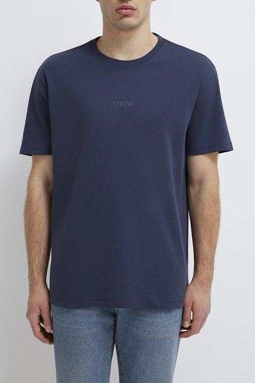 Mavi Logolu Pamuklu Loose Fit Bisiklet Yaka Erkek T Shirt 0613102-85315 LACİVERT