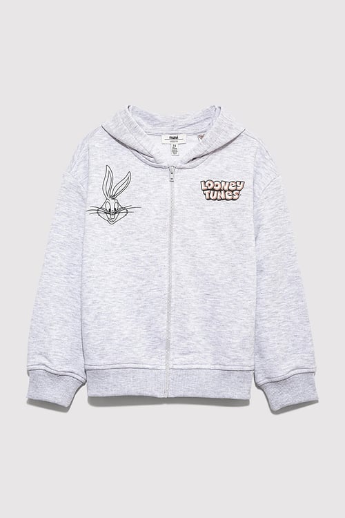 Mavi Loose Fit Sırt Baskılı Kapüşonlu Fermuarlı Kız Çocuk Sweat 7S10134-88467 AÇIK GRİ