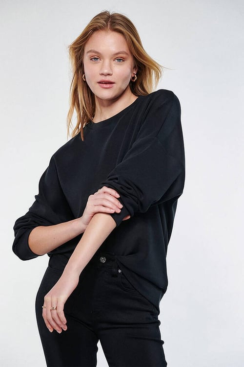 Mavi Lux Touch Bisiklet Yaka Oversize Bayan Sweat 168837-900 SİYAH