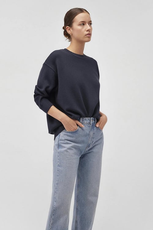 Mavi Oversize Bisiklet Yaka Bayan Kazak 1710499-83699 KOYU LACIVERT