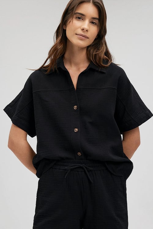 Mavi Pamuklu Kısa Kollu Loose Fit Kadın Gömlek 1210758-900 SİYAH
