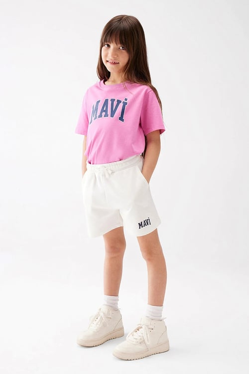 Mavi Pamuklu Logo Baskılı Regular Fit Normal Bel Kız Çocuk Short 7410002-70057 EKRU