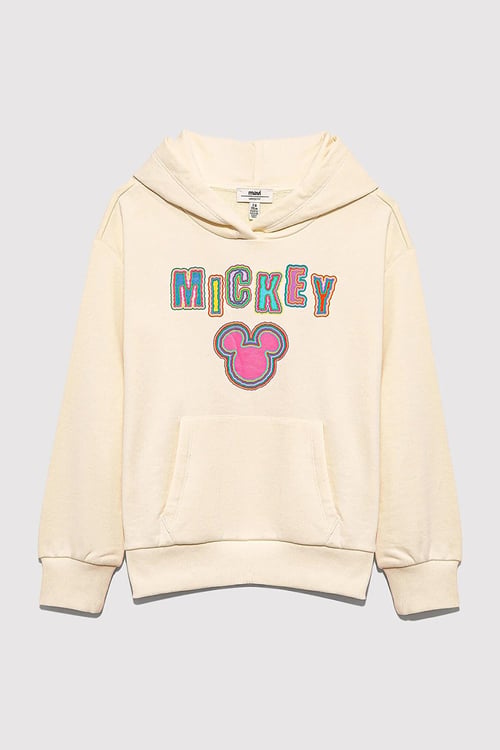 Mavi Pamuklu Loose Fit Baskılı Kapüşonlu Kız Çocuk Sweat 7S10141-70072 BEJ
