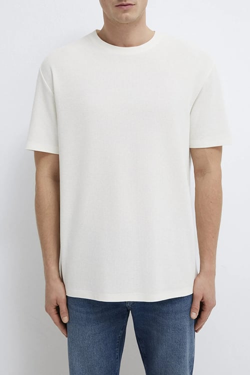 Mavi Pamuklu Loose Fit Bisiklet Yaka Basic Erkek T Shirt 0613153