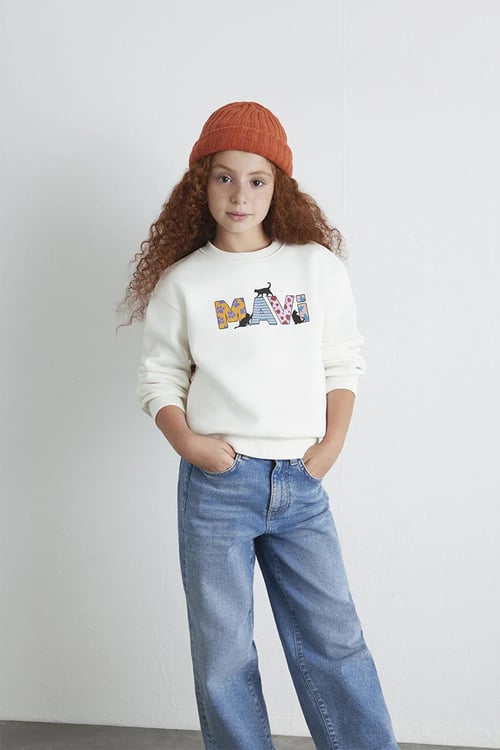 Mavi Pamuklu Loose Fit Bisiklet Yaka Kız Çocuk Sweat 7S10169-70057 EKRU
