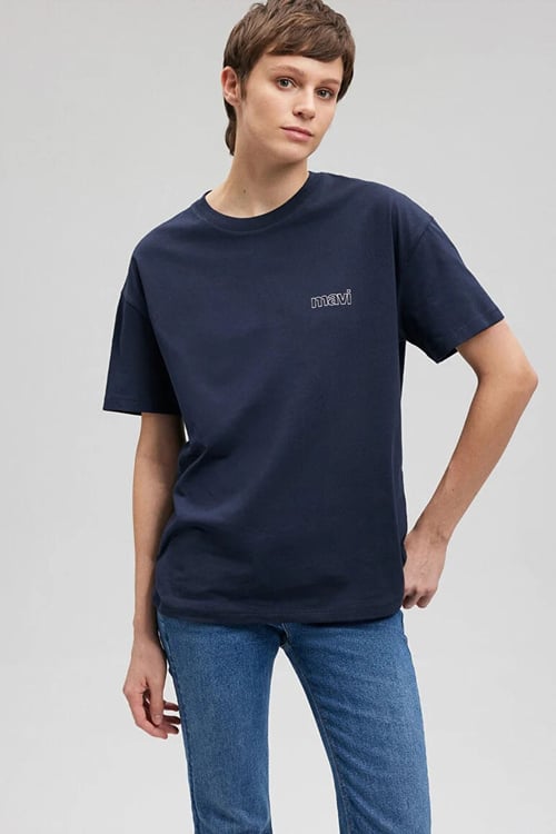 Mavi Pamuklu Loose Fit Bisiklet Yaka Kadın T Shirt 1611309-70490 LACİVERT