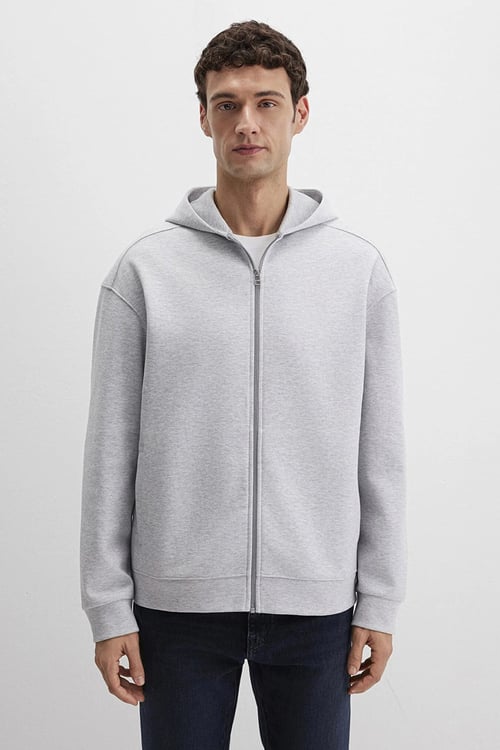 Mavi Pamuklu Loose Fit Fermuarlı Kapüşon Yaka Erkek Sweat 0S10312-80018 GRİ MELANJ