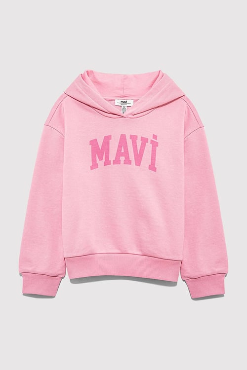 Mavi Pamuklu Loose Fit Kapüşonlu Logolu Kız Çocuk Sweat 7S10147-70972 PEMBE