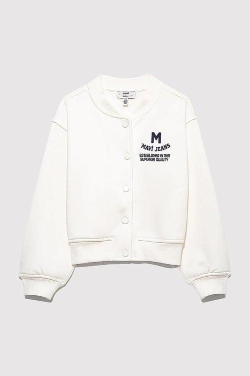 Mavi Pamuklu Loose Fit Logolu Kolej Yaka Kız Çocuk Ceket 7S10086-70057 BEYAZ