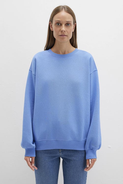Mavi Pamuklu Loose Fit Şardonlu Bisiklet Yaka Bayan Sweat 1610198-70790 MAVİ