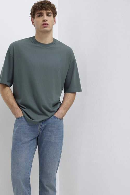 Mavi Pamuklu Oversize Bisiklet Yaka Basic Erkek T Shirt 0613113-71598 KOYU YEŞİL