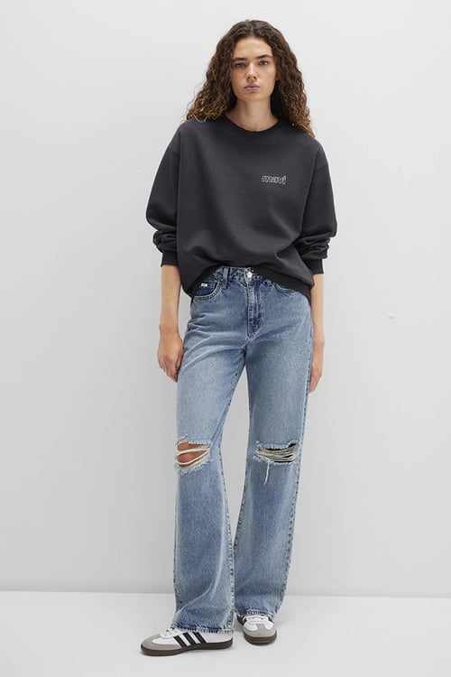 Mavi Pamuklu Regular Fit Bisiklet Yaka Şardonlu Bayan Sweat 1611656-82185 ANTRASİT