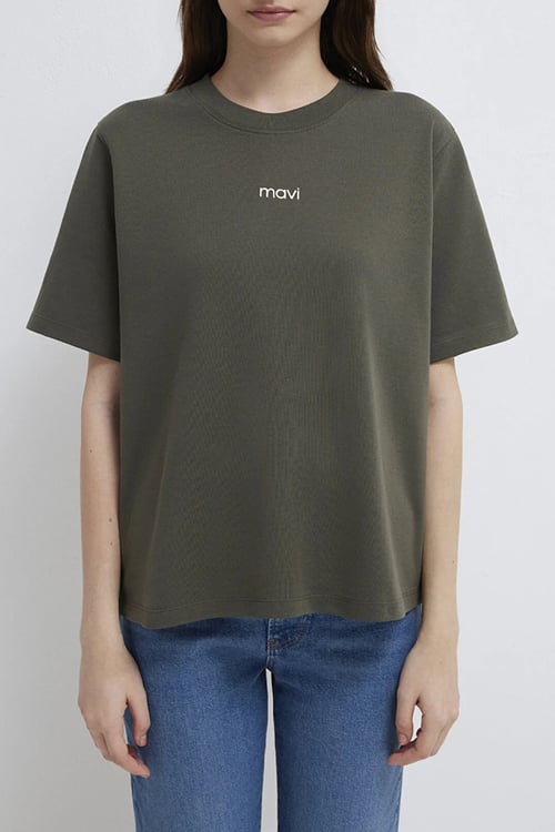 Mavi Pamuklu Regular Fit Bisiklet Yaka Kadın T Shirt 1612829-71553 KOYU HAKİ