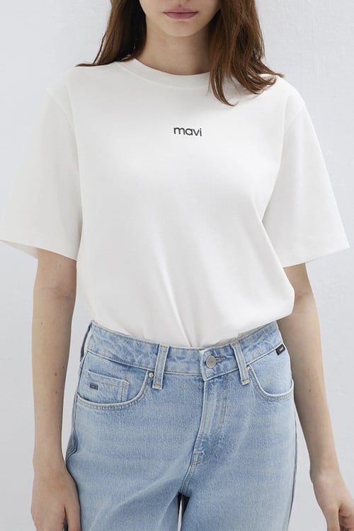 Mavi Pamuklu Regular Fit Bisiklet Yaka Bayan T Shirt 1612829-80194 EKRU