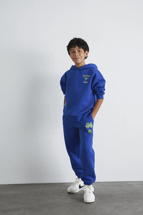 Mavi Pamuklu Regular Fit Logolu Normal Bel Erkek Çocuk Eşofman Altı 6010027-70896 SAKS