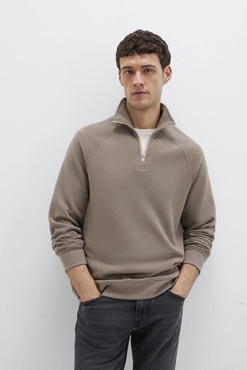 Mavi Pamuklu Regular Fit Yarım Fermuarlı Dik Yaka Erkek Sweat 0S10483-70380 VİZON