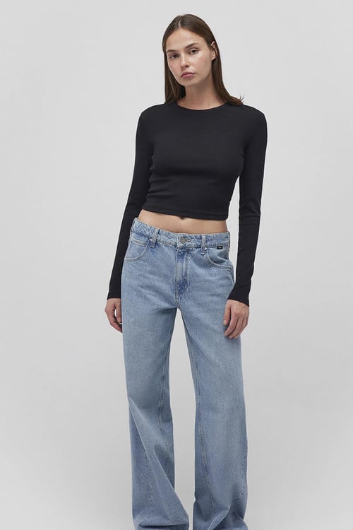 Mavi Pamuklu Slim Fit  Bisiklet Yaka Crop Bayan Penye 1612822-900 SİYAH