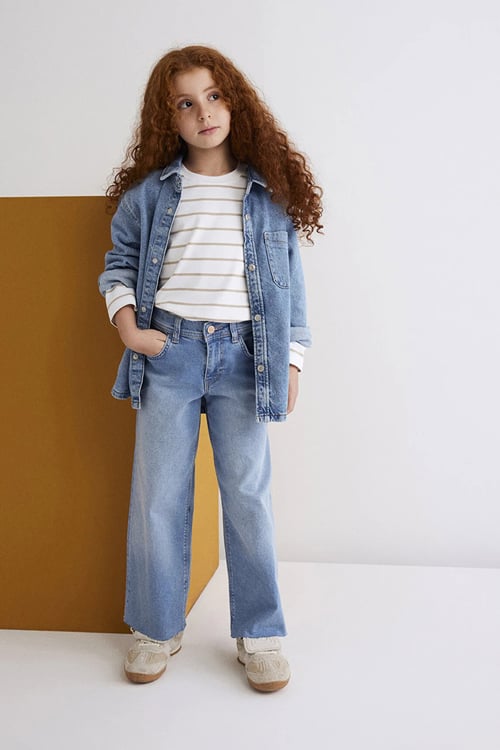Mavi Pamuklu Wide Leg Normal Bel Geniş Paça Jeans Kız Çocuk Kot Pantolon 7010036-82083 AÇIK MAVİ