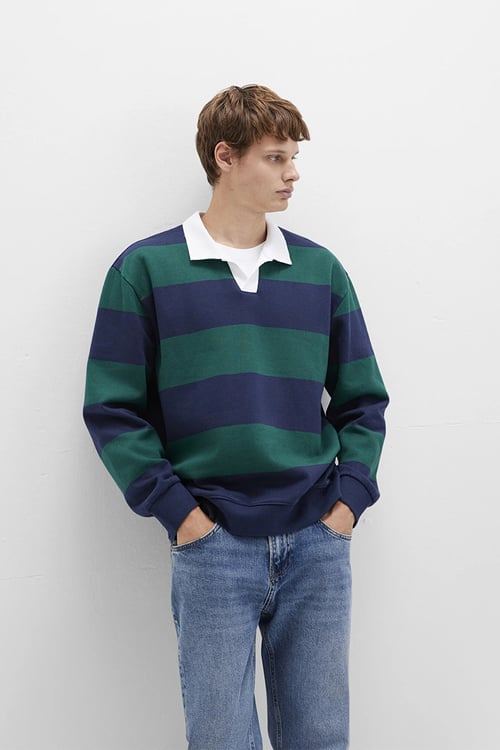 Mavi Renk Bloklu % 100 Pamuk Loose Fit Erkek Polo Yaka Sweat 0S10491-70497 LACİVERT-YEŞİL