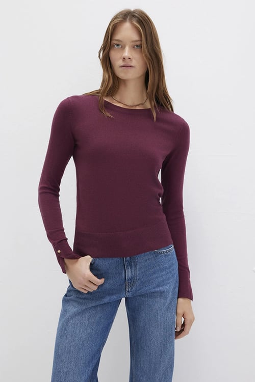 Mavi Slim Fit Bisiklet Yaka Bayan Kazak 1710510-70415 BORDO