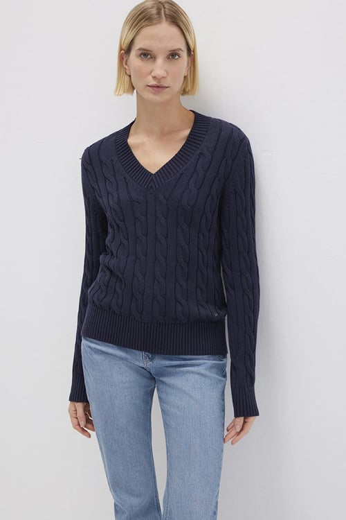 Mavi Slim Fit Pamuk ve İpek Karışımlı V Yaka Bayan Kazak 1710720-89101 KOYU LACIVERT
